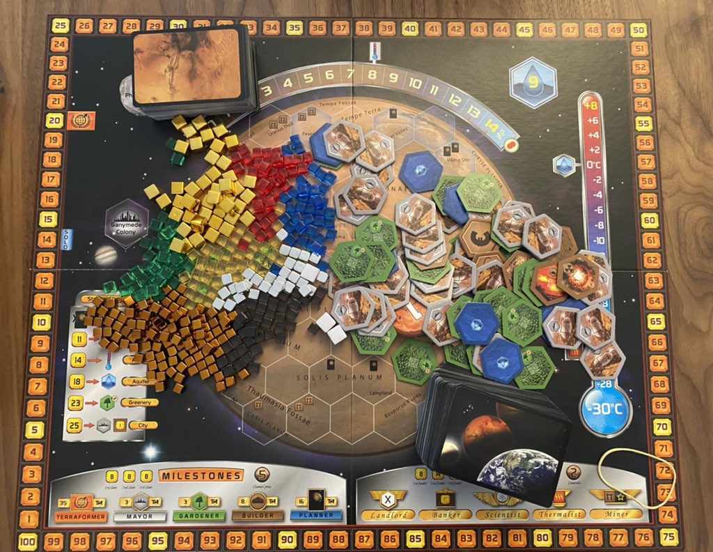 BoardGamesTeam's tweet photo. Terraforming Mars 🌑✌️

Work together in the terraforming process, but compete each other for getting victory points. 

@strongholdgames 

#terraformingmars #terraforming #boardgames #amsterdamboardgames #boardgamesteam #tabletopgames #tabletop #boardgamers https://t.co/IpQcd41meg