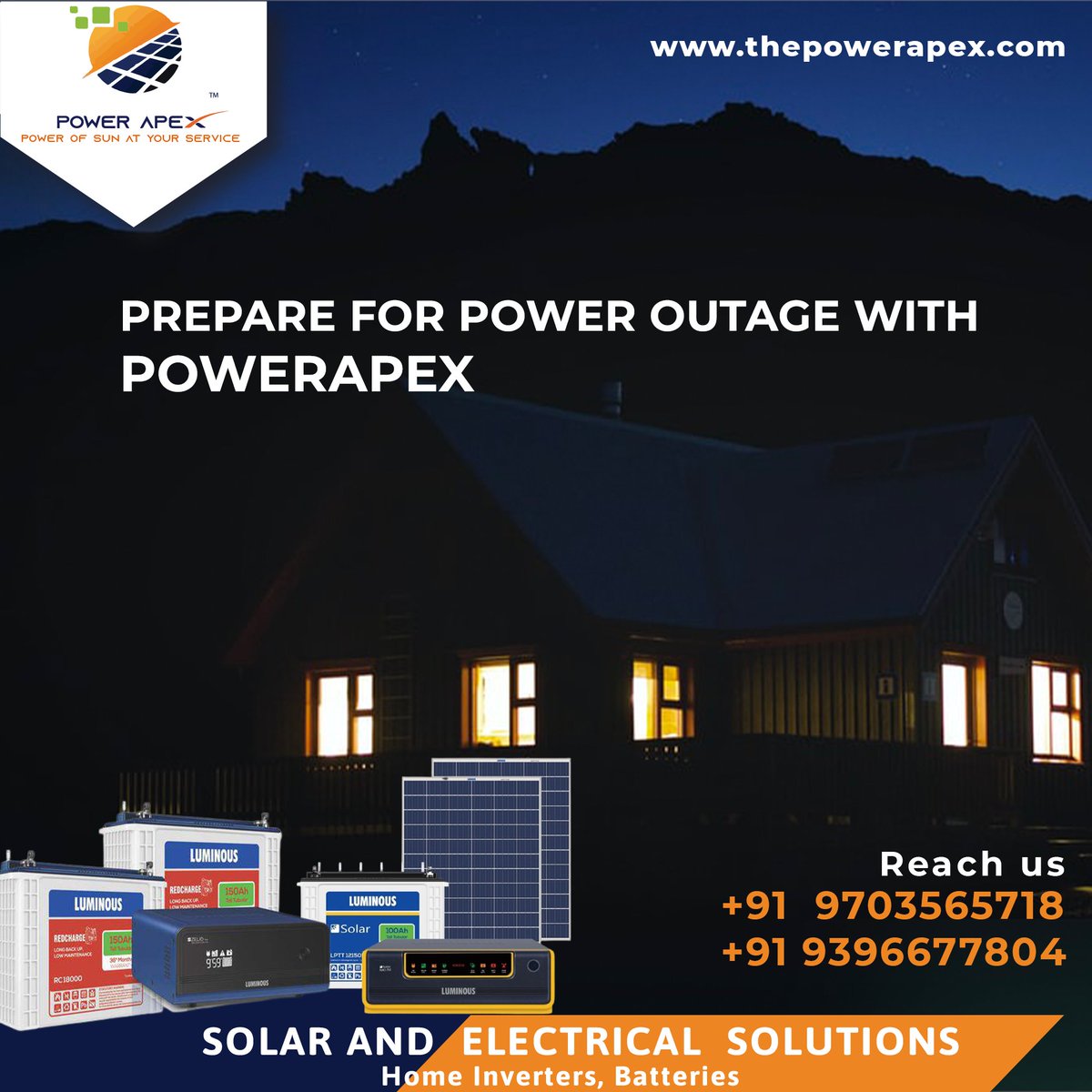 ThePowerApex1's tweet image. #Energy unlimited for a stable life. 
Power Apex supports your life at every step of the way so that your high-energy lifestyle is never interrupted.

#PowerApex #PowerBackup #Inverters #PrepareYourHome #HighEnergy #SolarHyderabad