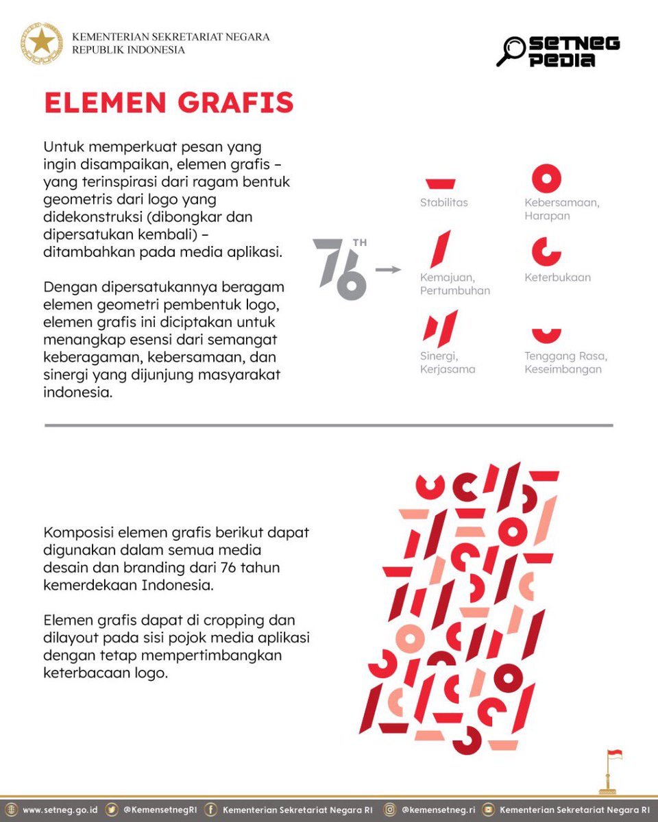 8. Nah, kalau dipecah menjadi beberapa elemen dasar, logo HUT Ke-76 RI  memiliki arti stabilitas, kebersamaan, harapan, kemajuan, pertumbuhan,  keterbukaan, sinergi, kerja sama, tenggang rasa, dan keseimbangan. Wah,  visi besar untuk Indonesia, image size:960x1200