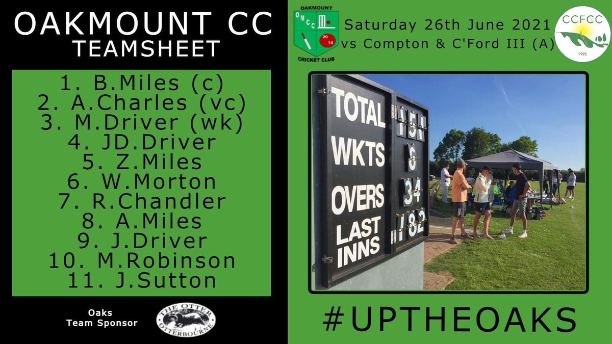 OakmountCC's tweet photo. TEAMSHEET!

Here is your #TheOaks team to face
Compton and Chandlers Ford III

#UpTheOaks https://t.co/zyVhRc8YBD
