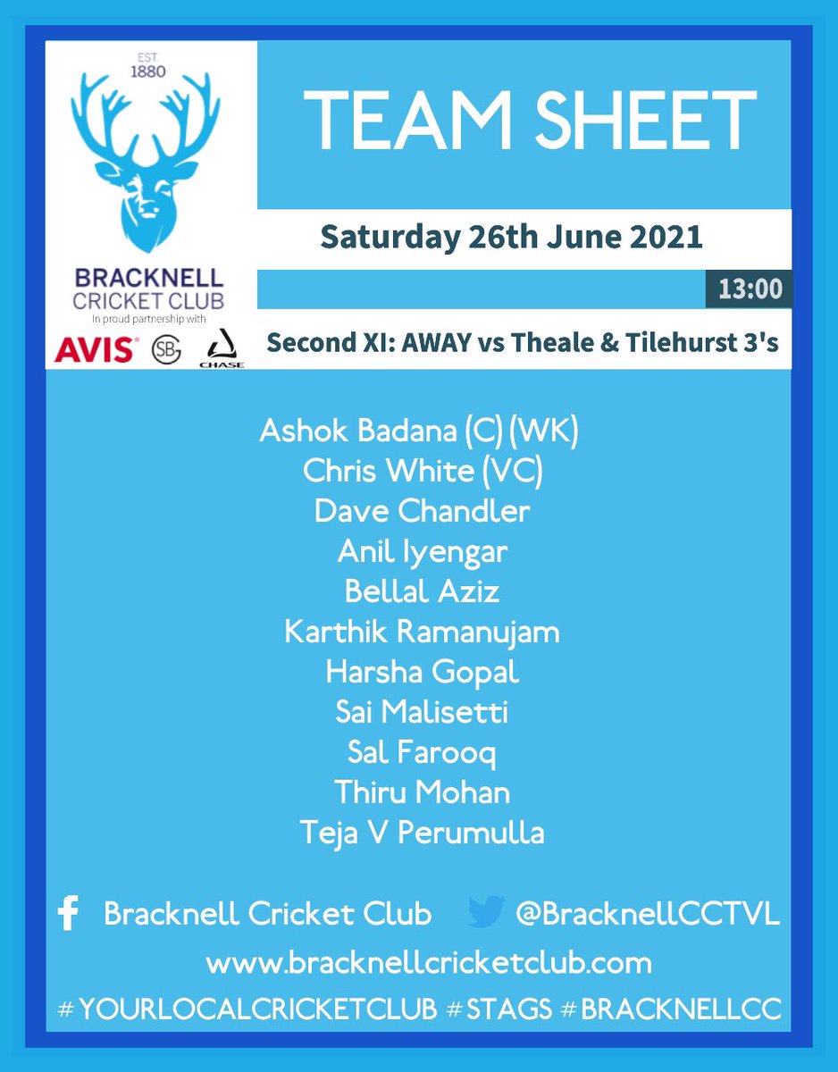 Week 8!

Today the 1st XI host <a href="/royalascotcc/">Royal Ascot CC</a> 2s at Larges Lane and the 2nd XI travel to <a href="/TnTCricket/">T&T Cricket Club</a> 3s 🏏

Go well lads! 🦌

#yourlocalcricketclub #stags #bracknellcc
