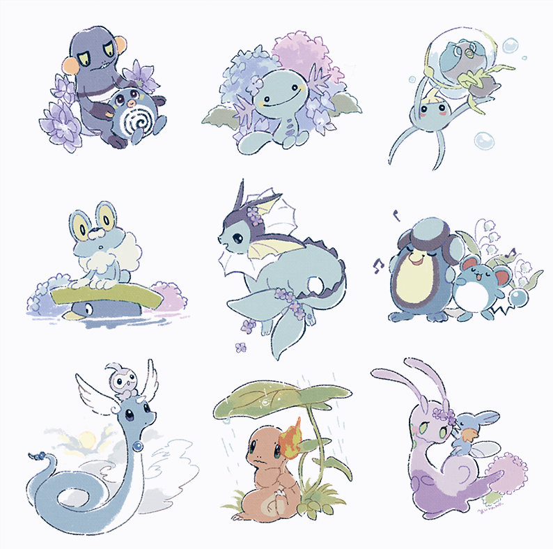 pokemon (creature) no humans musical note smile flower closed mouth sitting  illustration images