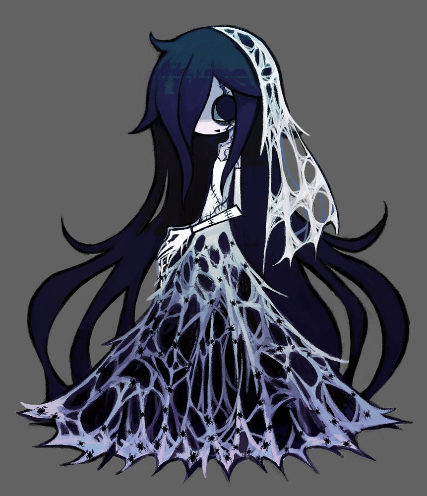 1girl solo long hair simple background dress hair over one eye veil  illustration images