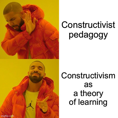 michaeldoron's tweet image. Mayer’s chapter in ‘Constructivist instruction’ (2009) is a text that has really helped to shape/focus my thinking about teaching. 

In a nutshell, it argues that children have to be cognitively active to learn, but that this does not require pupil-directed ‘discovery’ methods.