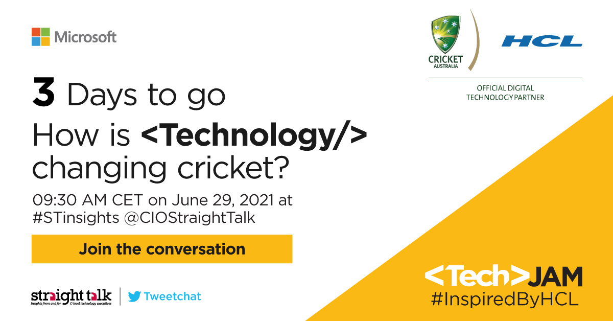 HCLTechInsights's tweet photo. How has technology improved performance of players and team management? Click https://t.co/NtundlxFKs to add date to your calendar and join our #Tweetchat “How is technology changing cricket?” on 29th June, 2021 at 05:30 PM AEST. #OneHCL #STinsights #InspiredByHCL https://t.co/aKMVDHOxLS