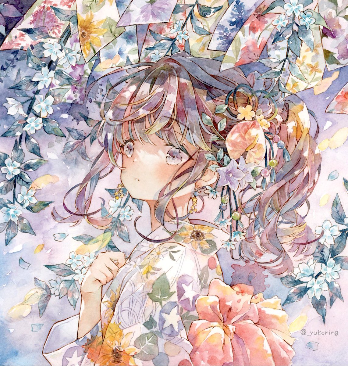 21年自分が選ぶ今年上半期の4枚 下半期も女の子とお花の水彩イラストをた 優子鈴 ゆこりん のイラスト