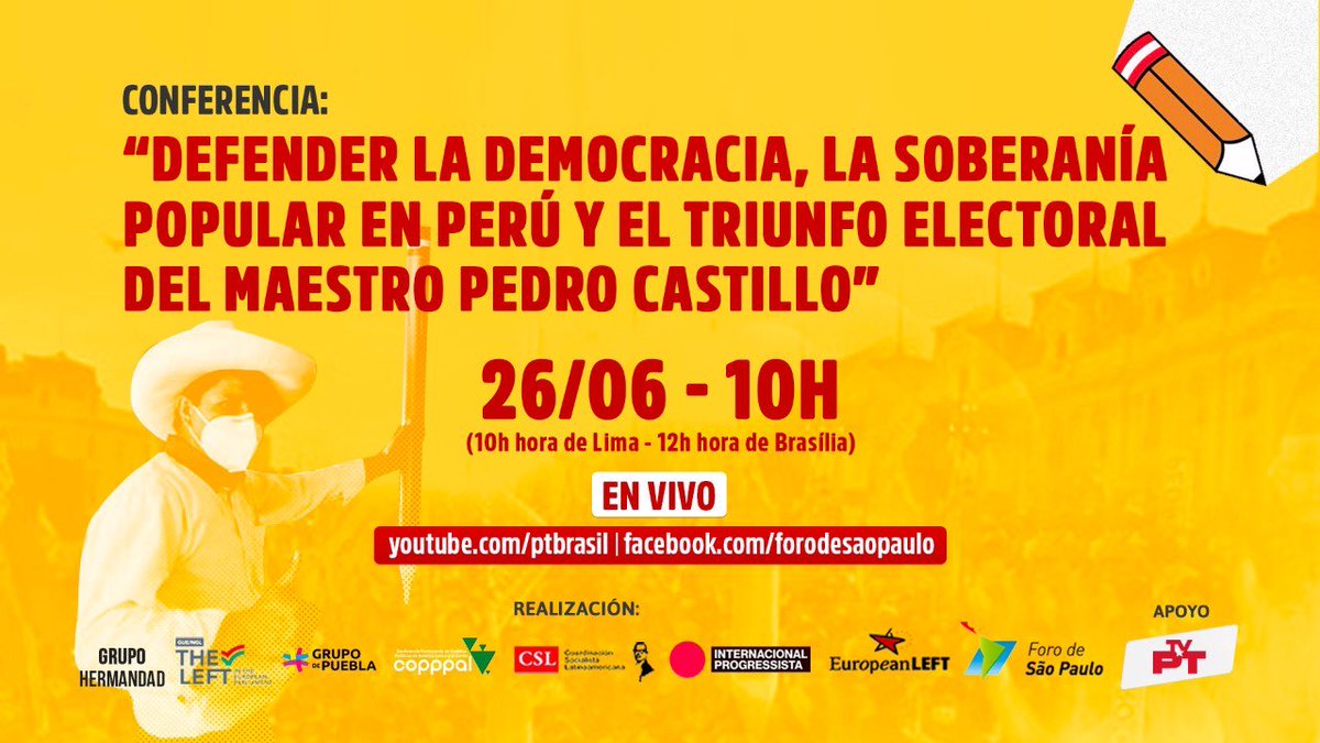 RT @ProgIntl: Today, the @ProgIntl joins Pedro Castillo in a special event to defend democracy in Peru. Tune in. https://t.co/0lEsn0jhL6
