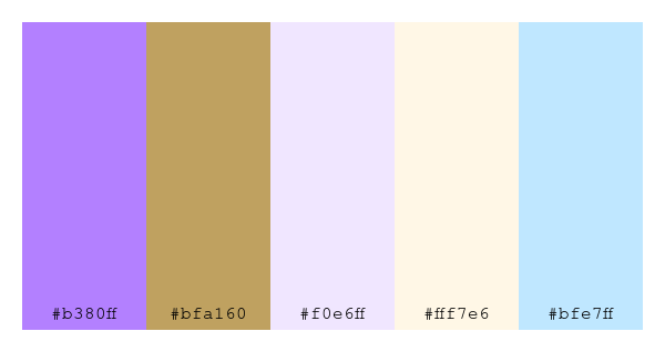 ColPaletteBot's tweet photo. Beep beep, here's a pretty color palette for you!
color-scheme.js parameters used:
- hue: 73
- variation: light
- colors: #b380ff, #bfa160, #f0e6ff, #fff7e6, #bfe7ff
Have a lovely day!
#twitterbot #colorpalette #colors #palette #prettycolors https://t.co/pikFUNO9tJ