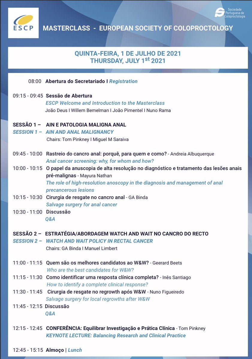 Miguel F. Cunha (@miguelcunhasurg) on Twitter photo Next Thursday <a href="/escp_tweets/">European Society of Coloproctology</a> will have a hybrid Masterclass - hosted in Lisbon 🇵🇹🇵🇹
🤩 Complex Decisions in Coloproctology🤩
👇👇
escp.eu.com/conference-and…
Do not miss 👇👇 Next Thursday <a href="/escp_tweets/">European Society of Coloproctology</a> will have a hybrid Masterclass - hosted in Lisbon 🇵🇹🇵🇹
🤩 Complex Decisions in Coloproctology🤩
👇👇
escp.eu.com/conference-and…
Do not miss 👇👇