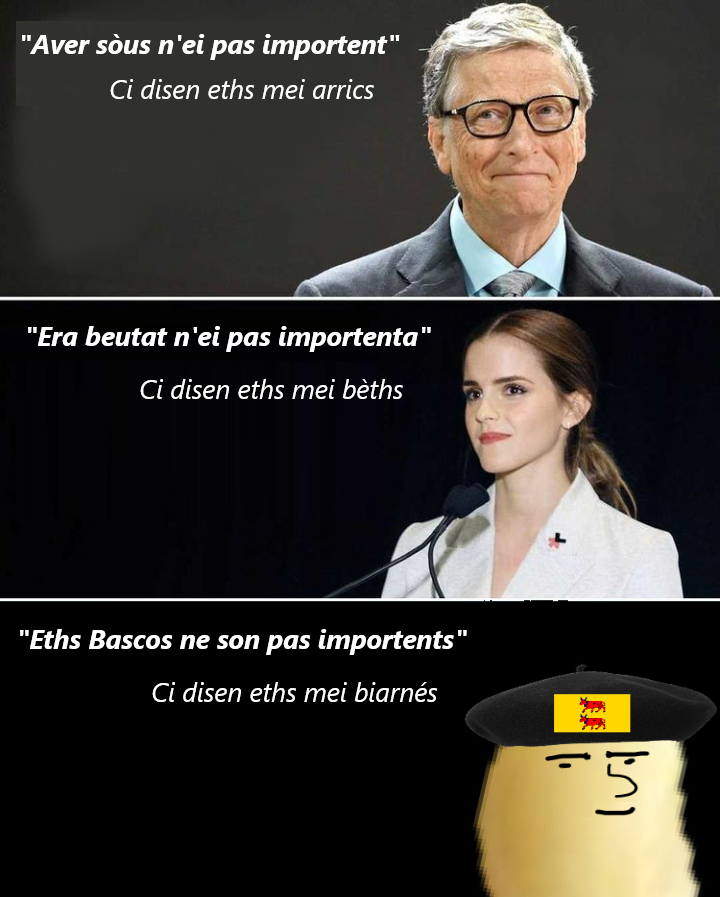 GasconsMemes's tweet photo. Mercí a Joan-Miquèu lo Biarnés, i perdon aths Bascos qui estimam hèra :* #gascon #gasconha #bearn #biarn https://t.co/rCDVL904rY
