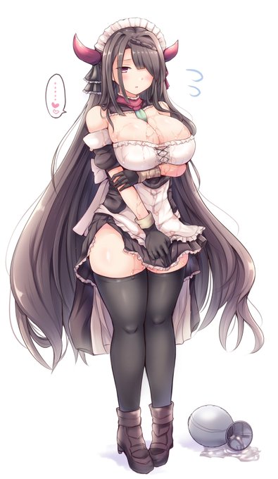 むっちり長身な内気メイド(実はサキュバス)にえっちな夢に誘われてあま～く搾られたい、という絵です。キャラデザ付き(がんばった) 