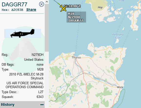 1110z #C145/#M28 #A2C83E 10-0321 as #DAGGR77 inbound Wick, UK. After the fuelstop continuing to Antwerp, Belgium