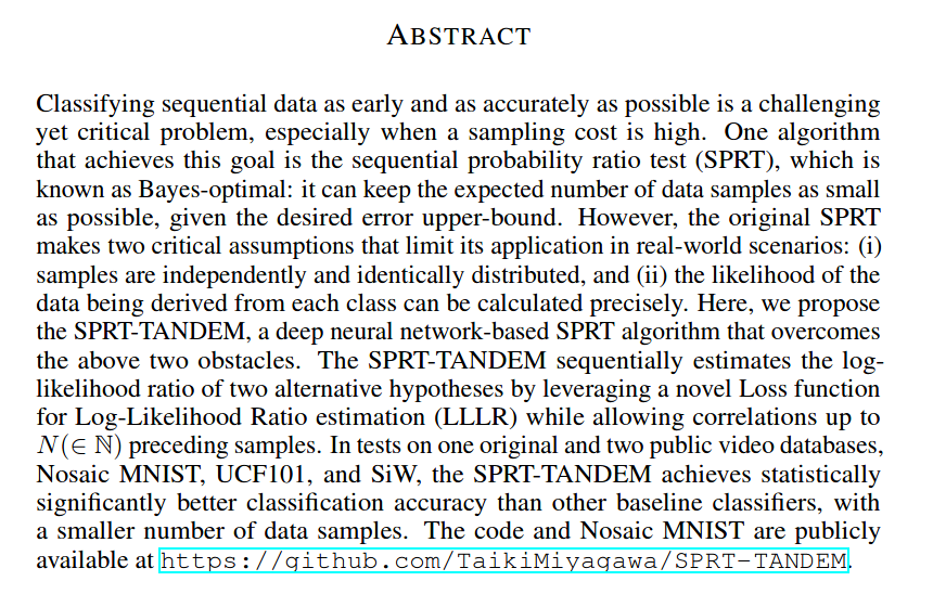 LGcommaI's tweet photo. #EbiharaMiyagawaSakuraiImaokaFinalVersion-1.
[#New
#Preprints
#WaldSequentialTests]

"arXiv:2006.05587v3

Sequential Density Ratio Estimation for Simultaneous #Optimization of Speed and Accuracy
[title was CHANGED fom v2. LG,I]

Akinori F. Ebihara
(NEC Corporation, #Japan)
> https://t.co/C34XHwHKus