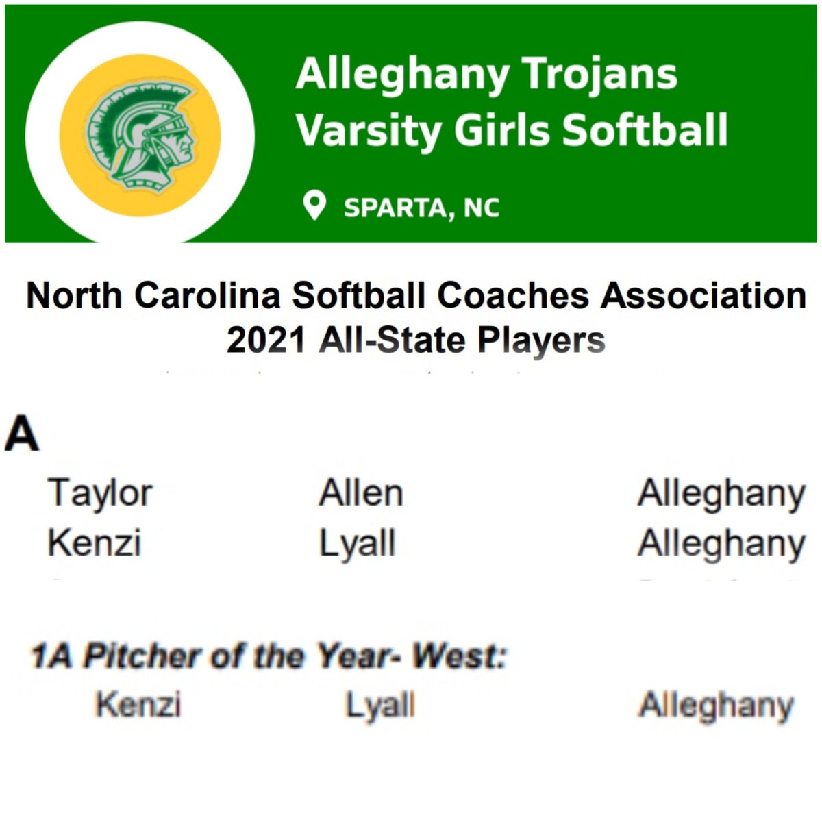 LadyTrojanSB's tweet photo. Congratulations to Kenzi and Taylor for earning a spot on the All State team as well @KenziLyall being awarded 1A Pitcher of the Year- So proud of you both! 💚💛https://t.co/bpAhWvQ1rM https://t.co/RiBwCoM89T