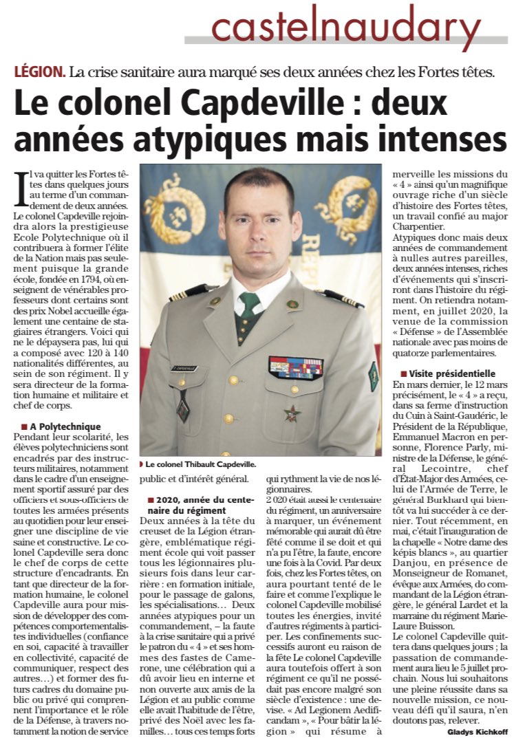 4REOfficiel's tweet image. Notre chef de corps, le colonel Thibault Capdeville (⁦@CDC4RE⁩) dont la PASSCOM aura lieu le lundi 5 juillet rejoindra dans les prochaines semaines la direction de @Polytechnique. 
🟢🔴
⁦@ladepechedumidi⁩ 
⁦@gladyskichkoff⁩ 
#legion
#PASSCOM
