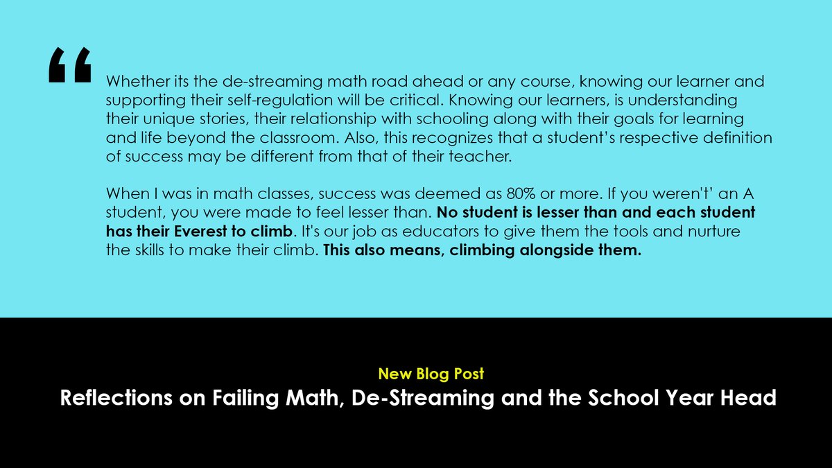 In high school, I failed math consistently &amp; was a summer school regular.

So, I've been thinking a lot about de-streaming math, COVID schooling &amp; the work needed to help kids climb their Everest. 

➡️ bit.ly/3hbwox4

Thoughts?

#OntEd #education #SelfReg <a href="/StuartShanker/">Stuart Shanker & Co.</a>