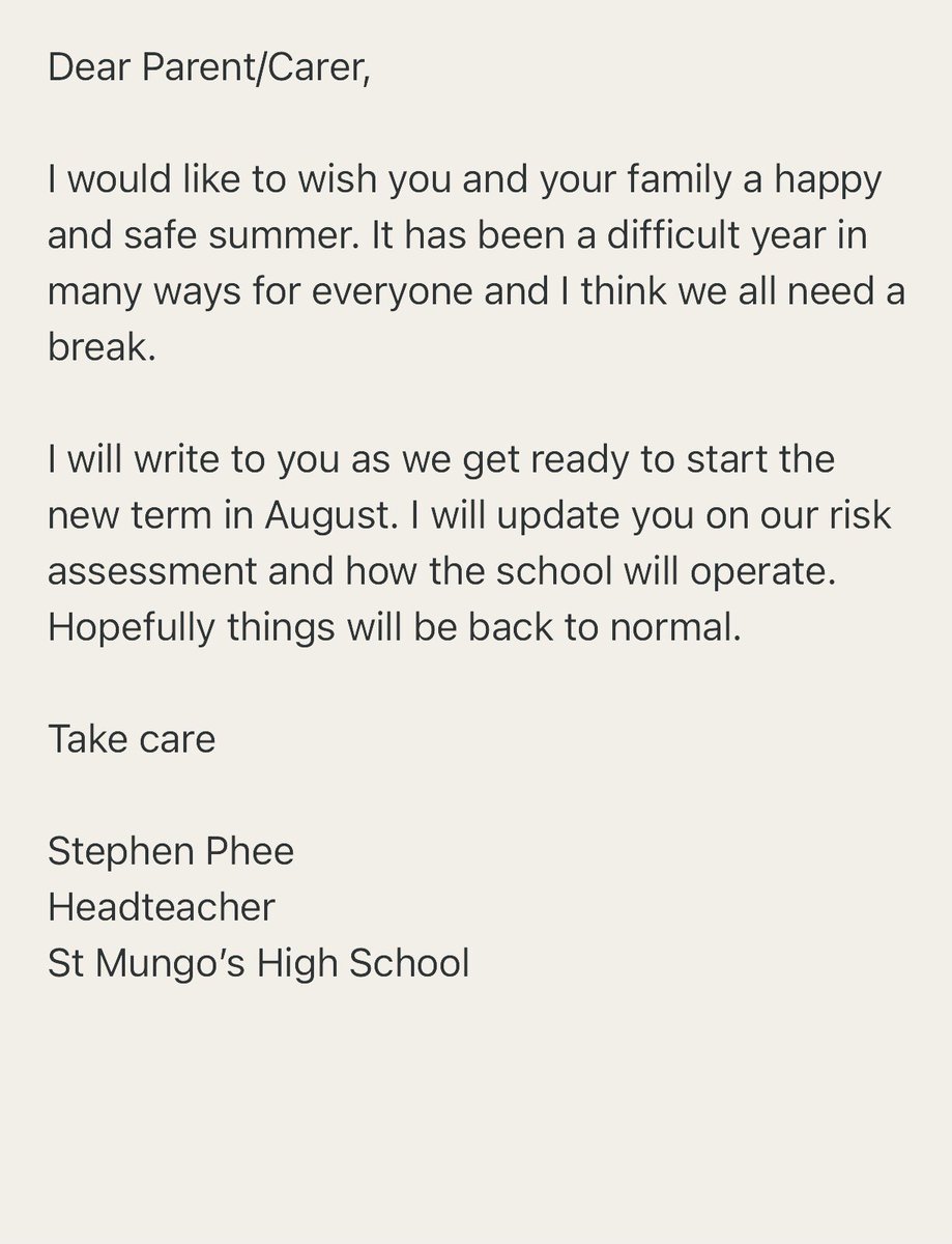 Parents, please see below from the Head Teacher, Mr Phee.
