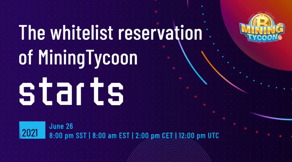 🚀Join Whitelist Reservation of #MiningTycoon share $5,000 $NT 

🔥#Reserve with #HECO or #ETH address here: btcmining.game

🗓️Starts: June 26, 12:00 pm UTC

👉airdrop: t.me/NEXTYPEairdrop…

📖How to Rerseve: nextype.medium.com/how-to-partici…

#NEXTYPE #BTC #Reservation