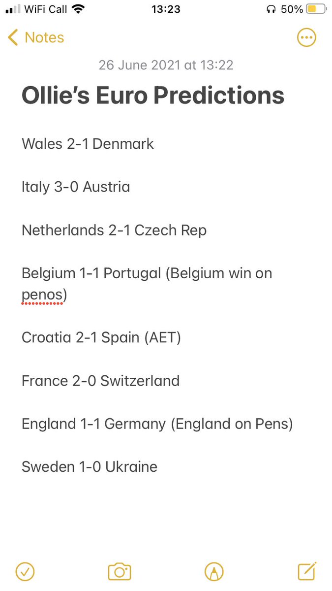 TheShortOnePod's tweet photo. Ollies prediction for this weeks knockouts as we won’t record in time to make them. Extra points if you correctly predict extra time and pens.  Now Josh and Aaron’s turn. https://t.co/ggBYKMWGbJ