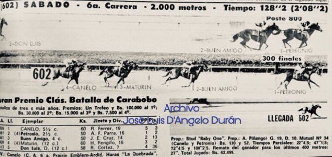 El 26 de junio de 1971 CANELO ya a sus 6 años y con 60 kilos dio otra muestra de su calidad de campeón histórico ganando el Gran Premio Batalla de Carabobo, edición única por celebrarse el sesquicentenario de dicha batalla. Ganó con Ricardo Ferrer y Ademar Piñango Meléndez
