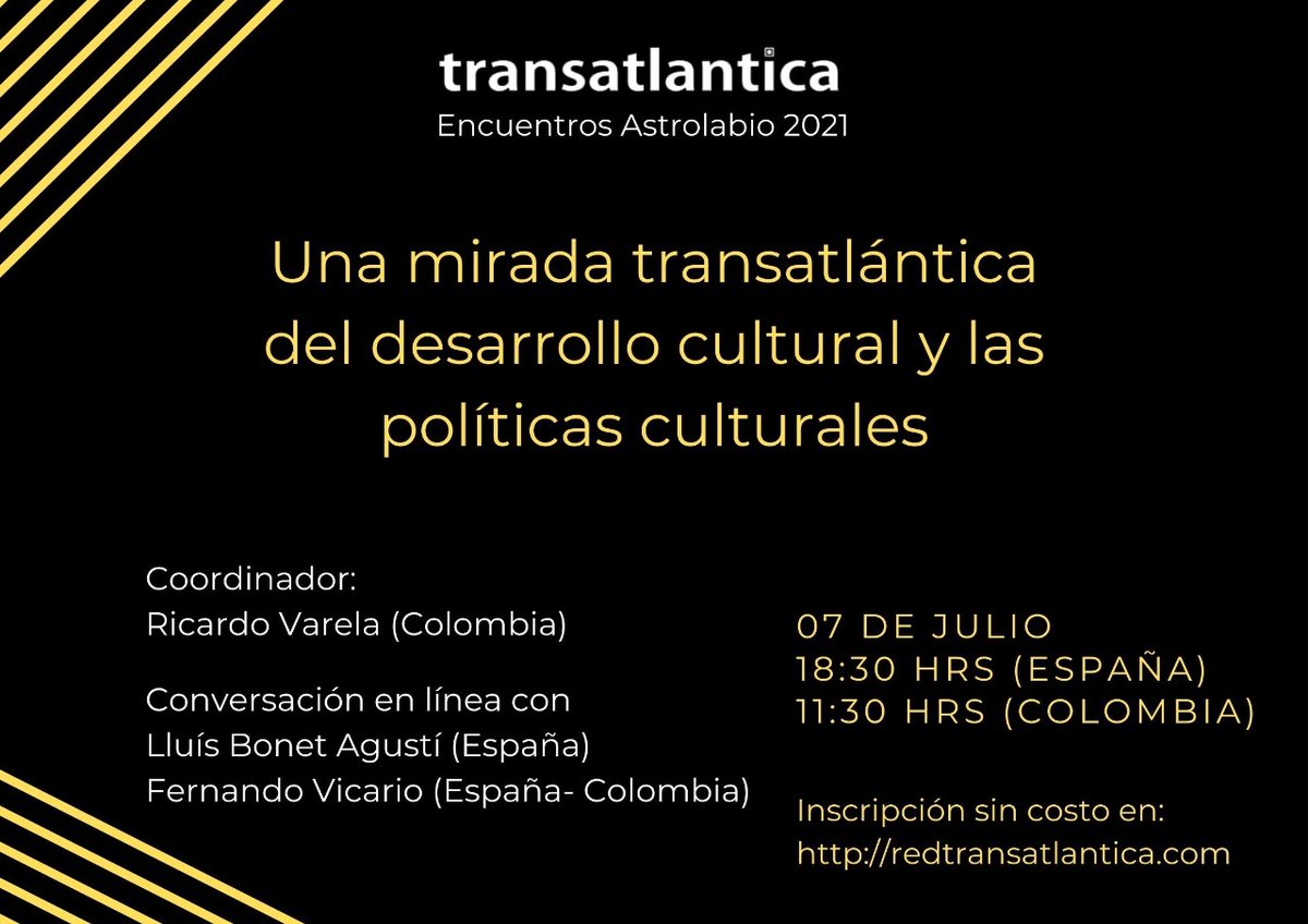 smARTsProjects's tweet image. Desde Transatlántica les invitamos a nuestro #Astrolabio conversatorio con dos expertos españoles en políticas culturales, a propósito de las diferentes perspectivas del desarrollo cultural en ambos lados del Atlántico:  mailchi.mp/253a47da47ce/t…