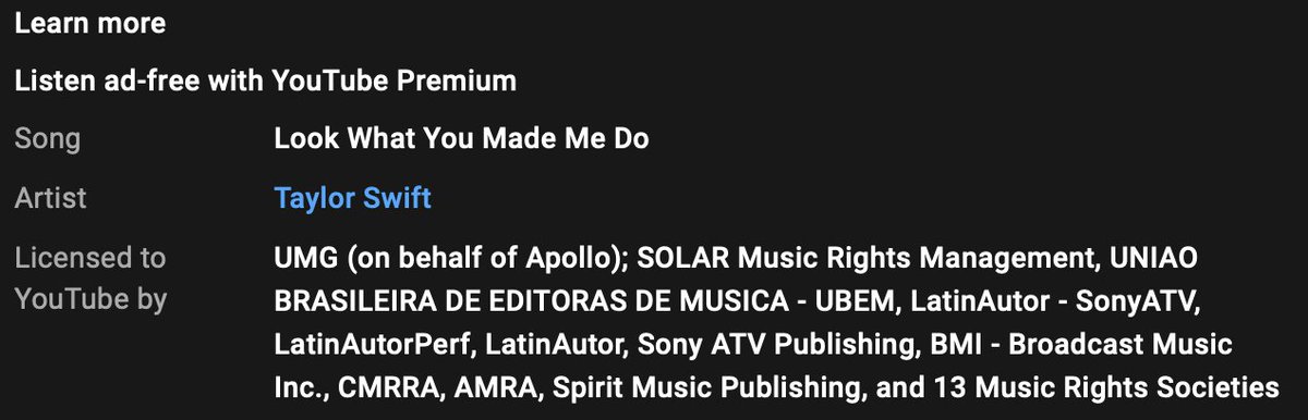 TSWorId's tweet photo. 🚨 Taylor Swift music video credits have been updated. They are no longer "on behalf of Big Machine Records" but "on behalf of Apollo" 👀 https://t.co/VdkpoAkWRt