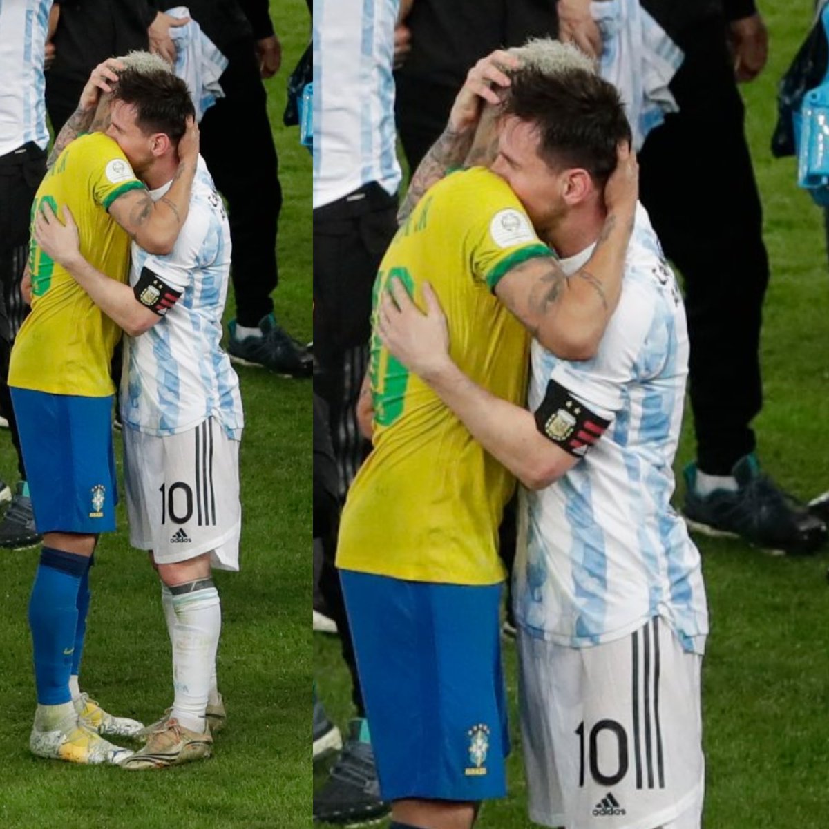 InvictosSomos's tweet photo. Y en plena celebración de Argentina, Neymar se acercó para felicitar directamente a Lionel Messi. Noche jodida para el crack brasileño, pero ni la bronca ni la tristeza hicieron que se olvidara de que hoy es una noche muy especial para su amigo. GESTO DE GRANDEZA. https://t.co/EqJhybCa4D