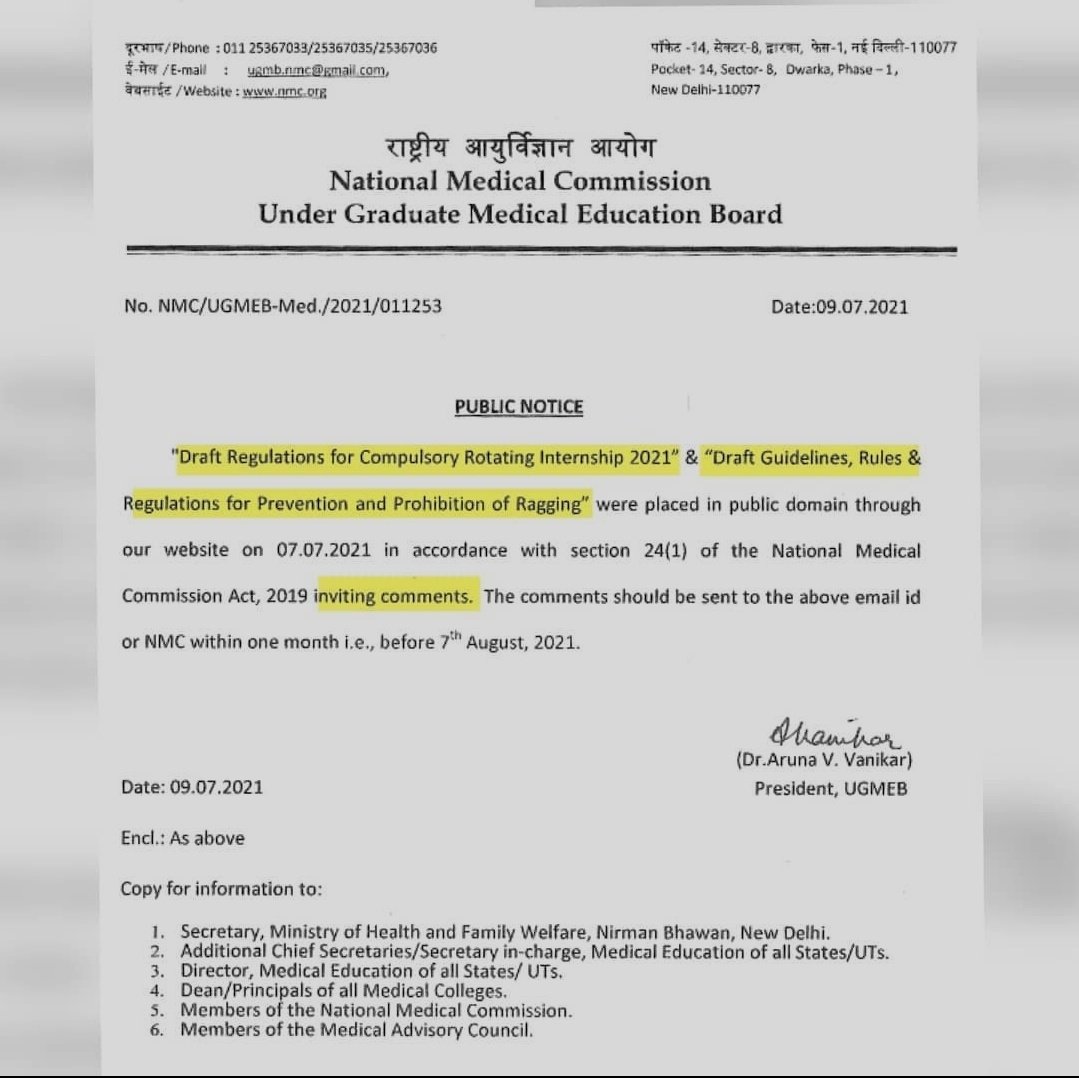ima_msn_kar's tweet photo. NMC is inviting comments regarding the draft regulations for compulsory rotating internship.
Have a comment? Visit the official website or leave an email at upgmb.nmc@gmail.com 
#medtwitter  #MBBS #internship  #nmc https://t.co/vbAFubaG7x