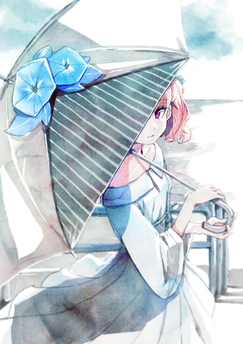 1girl solo flower umbrella dress holding holding umbrella  illustration images