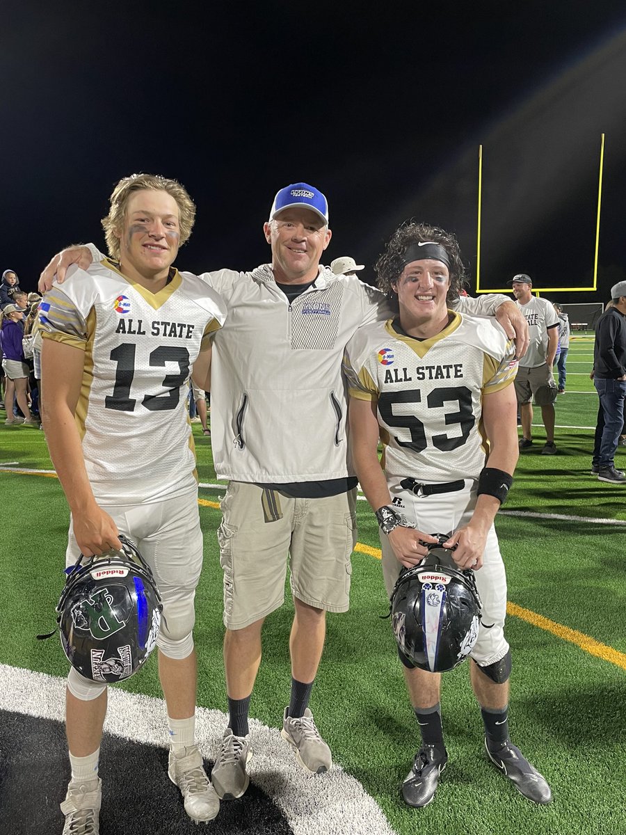 LyonsCOFB's tweet photo. 2021 All state game. A great night of Football. I am extremely proud of these young men. Both of them played very well and represented Lyons with pride. #PIP. https://t.co/sJIY9RpuC6