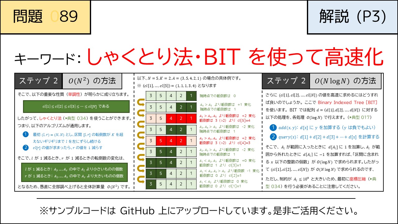 E8691 公開アカウント 日目の解説です 最後の土曜日ということで 満点解法には 不変量 しゃくとり法 Bit 座標圧縮 累積和 動的計画法 を詰め合わせてみました これらは典型 084 0 には出なかったテクニックです いよいよ 9 00 に最終 E8691 公開アカウント 日目の解説です 最後の土曜日ということで 満点解法には 不変量 しゃくとり法 Bit 座標圧縮 累積和 動的計画法 を詰め合わせてみました これらは典型 084 0 には出なかったテクニックです いよいよ 9 00 に最終