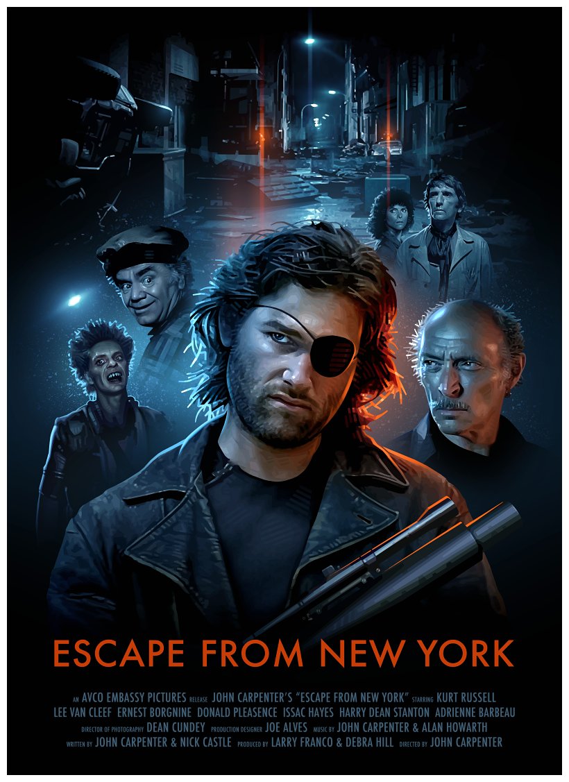 80sscifidoc's tweet image. Celebrating 40 years of ESCAPE FROM NEW YORK, released on July 10, 1981. 

Snake Plissken&apos;s name was supposedly based on a high school kid who was a tough guy with a snake tattoo; his last name was Plissken and his nickname &quot;Snake.&quot; 

Art: David F. Walker

#80s #scifi #80smovies
