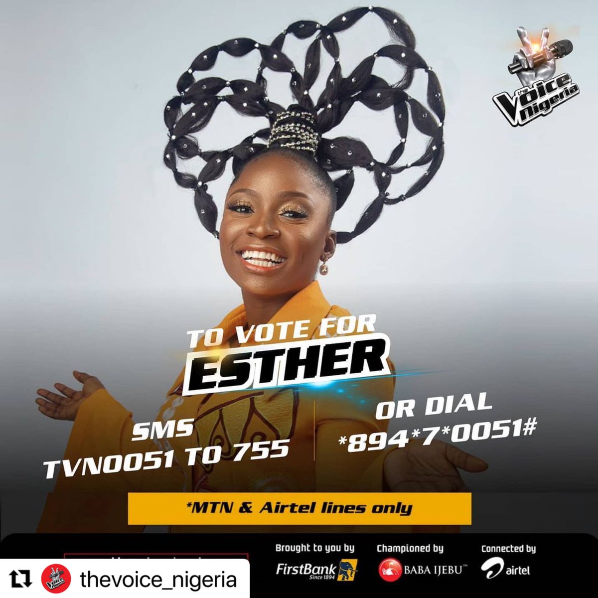 Jesus keeps doing it ! 
.
Thank you so much Fam for your support. Voting lines are open and you can vote as much as you want by using the sms code TVN0051 to 755 for Mtn and Airtel subscribers or USSD *894*7*0051#. Please keep the votes coming !! 🙏🏾❤️‍🔥
#TheVoiceNigeria #teamdarey