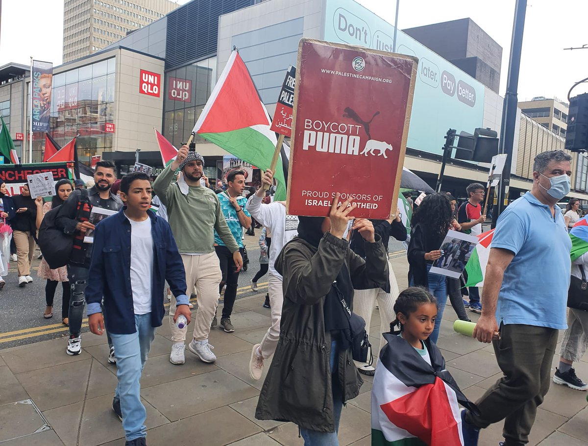 ManPalestine's tweet image. Boycott Puma protest, we marched from the Puma offices to Piccadilly. #EndApartheid #SupportBDS #BDS #BoycottPuma