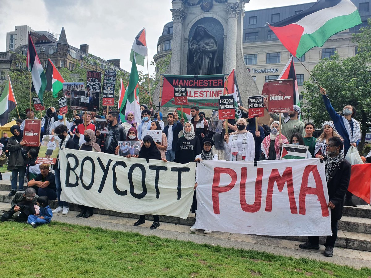 ManPalestine's tweet image. Boycott Puma protest, we marched from the Puma offices to Piccadilly. #EndApartheid #SupportBDS #BDS #BoycottPuma