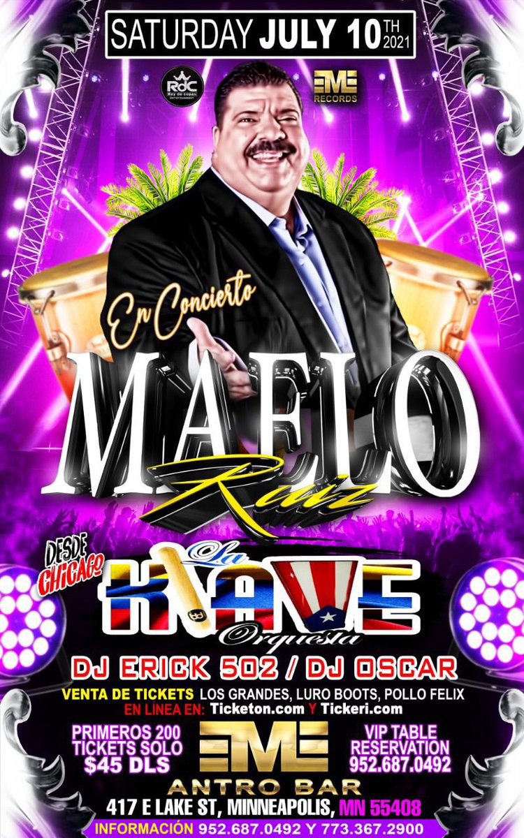 Está noche nuestro artista exclusivo <a href="/Maelo__Ruiz/">Maelo Ruiz</a> se estará presentando en la ciudad de Minneapolis ! Busca tu ticket ya ! #TourMaeloRuizUSA2021 #MaeloRuiz #OtraVezMaeloRuiz #Minneapolis #Minnesota #NBAFinals #Salsa