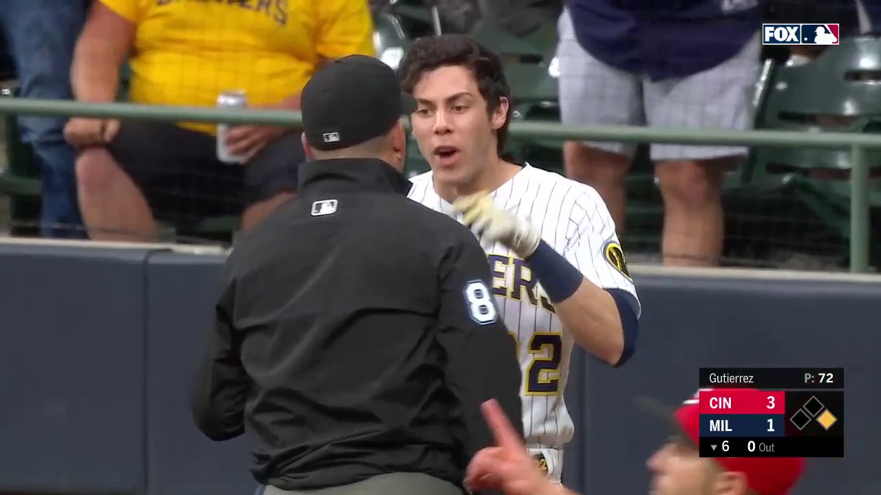 [分享] Yelich 短打後和一壘審衝突