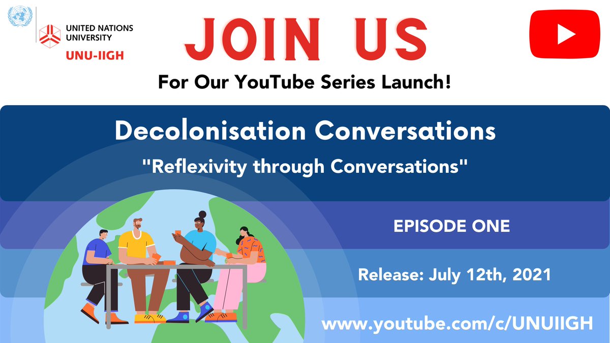 🎉 Join us for the first episode of our new YouTube series “Decolonisation Conversations” tomorrow, July 12th! 

💻 Watch the episode at: youtube.com/c/UNUIIGH/

#DecolonisationConversations #DecolonizeGlobalHealth #SocialJustice