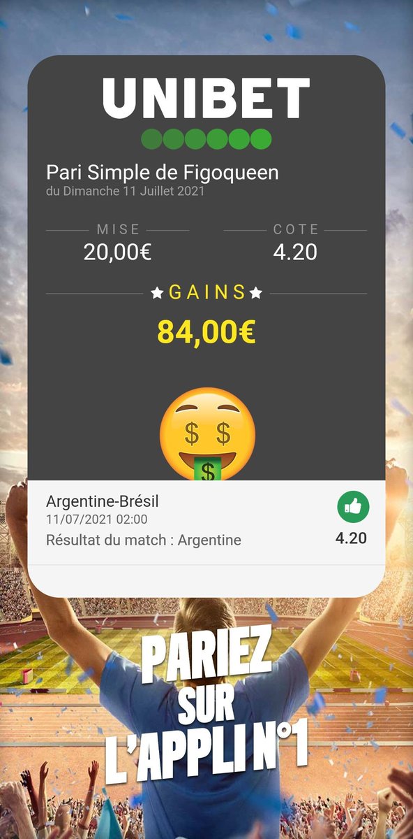Merci <a href="/UnibetFrance/">Unibet France 🔞</a> et surtout yeahhhh l' #Argentine!! #CopaAmericaFINAL