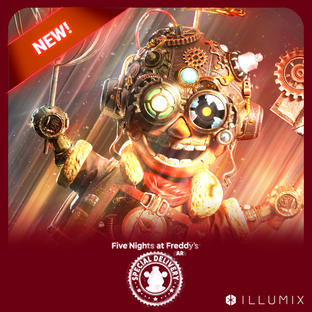 Illumix's tweet photo. Jetpack Balloon Boy's landed in Screampunk.
He isn't here to play...
He's firing up his engines--don't get blasted away 🤯💥

#FNAF #FNAFAR #Illumix #SpecialDelivery #AR #MR #VR #game #gaming #Screampunk #steampunk #JetpackBalloonBoy #BalloonBoy #jetpack #3dart #playtime #firedup https://t.co/EExWQMT9Ib