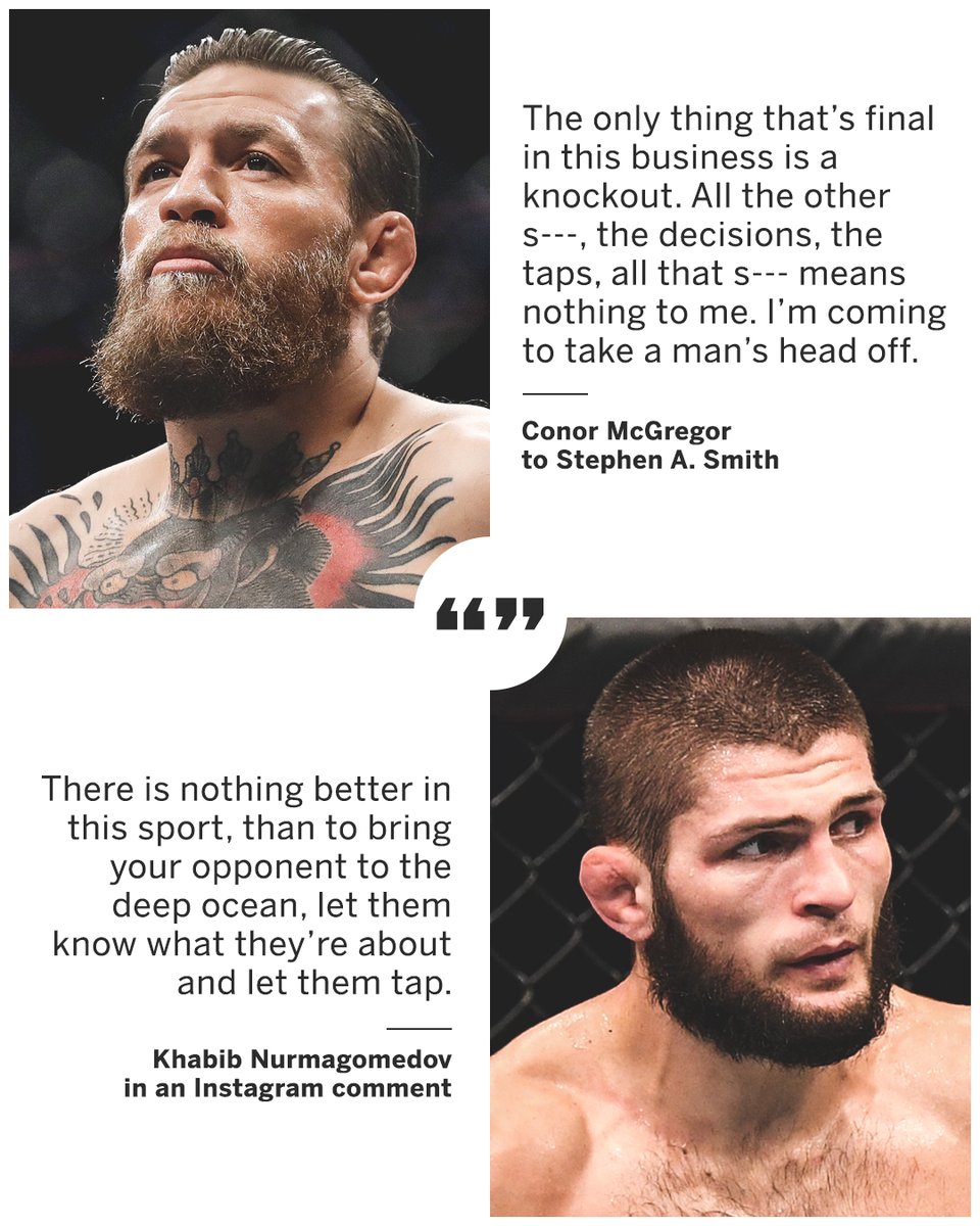 SportsCenter's tweet photo. McGregor is looking for the KO vs. Poirier Saturday on ESPN+ 😤 

Khabib's comment is poetry 🌊 https://t.co/UtD7A47XVG