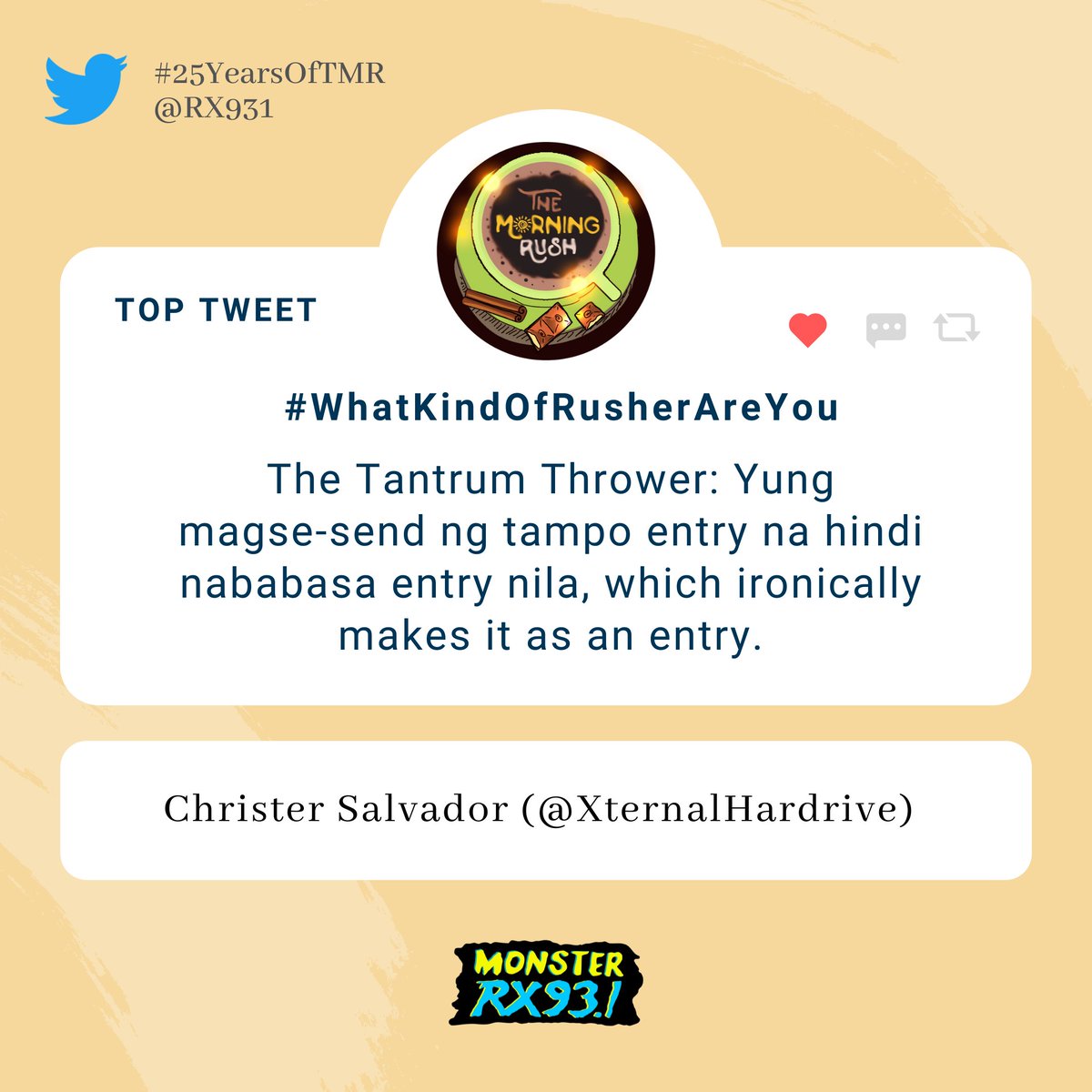 RX931's tweet photo. #WhatKindOfRusherAreYou from @XternalHardrive #25YearsOfTMR https://t.co/X0QbXNJfDc