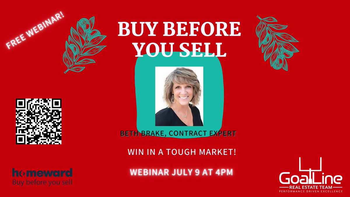 GoalLineRE's tweet image. Join me tomorrow 7/9 at 4 pm to learn how you can buy your dream home before you sell your current house! I will explain the Homeward Program and how to win in this market!

Zoom Link:
us04web.zoom.us/j/6788053002?p…
Meeting ID: 678 805 3002

#buybeforeyousell #homeward #bethbrake