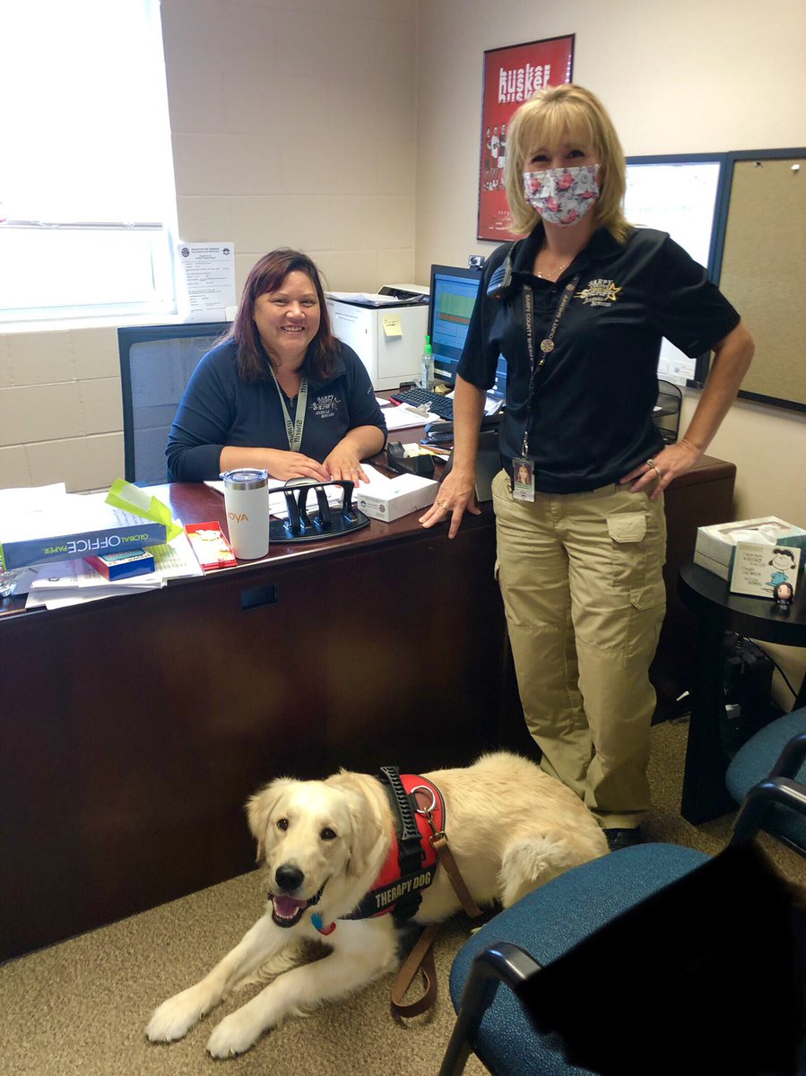 hisharvest's tweet photo. @WonderdogHenry sharing the love at @SarpySheriff and the JJC with @SCSOCoordLDean &amp; Deputy Director Siders! #whoisagoodboy #GoldenRetrievers #therapydog https://t.co/kmWS6qgonS
