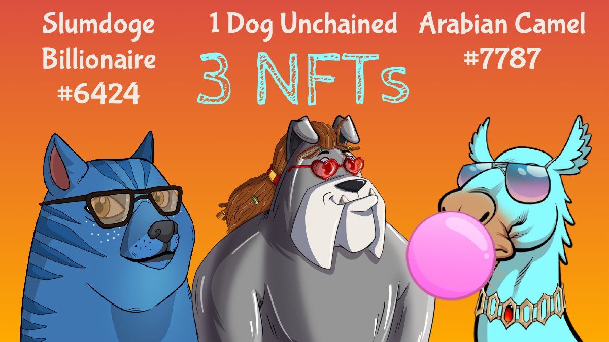 🚨 3x #GIVEAWAY 🚨

#Giveaway of 3 #NFTs in partnership with early community members 🐂 🦆 🐕 🐪

🎁 <a href="/ArabianCamels/">Arabian Camels</a> @Slumdoges <a href="/Dogs_Unchained/">Dogs Unchained - visit @K9CollectiveDAO</a>

1️⃣Follow <a href="/Dogs_Unchained/">Dogs Unchained - visit @K9CollectiveDAO</a>
2️⃣Join: discord.gg/jcEwHxe4NE +1 entry for introducing your IRL dog in the server
3️⃣RT