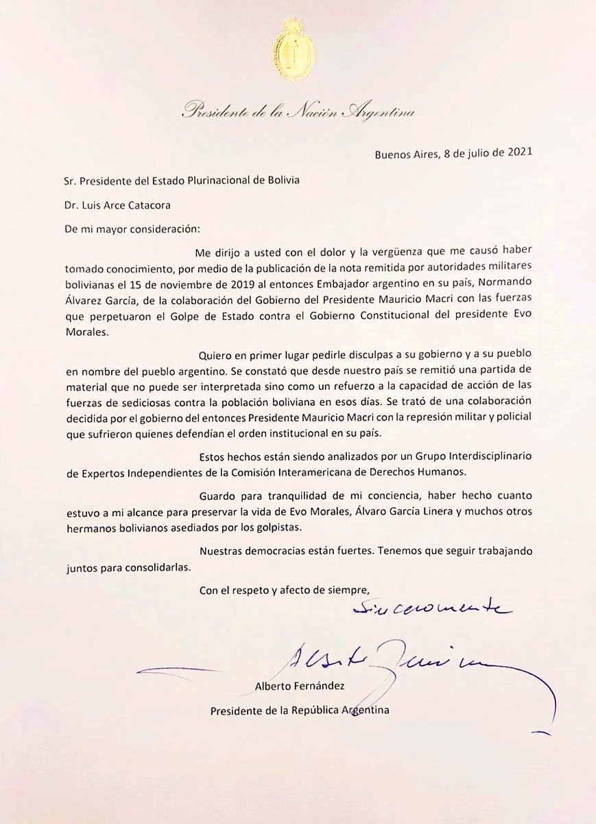 LuchoXBolivia's tweet image. Repudiamos el apoyo del gobierno del expresidente de #Argentina, Mauricio Macri, al Golpe de Estado que vivimos el año 2019 en el Estado Plurinacional de #Bolivia. El envío de material bélico para reprimir al pueblo boliviano contraviene las normas internacionales.