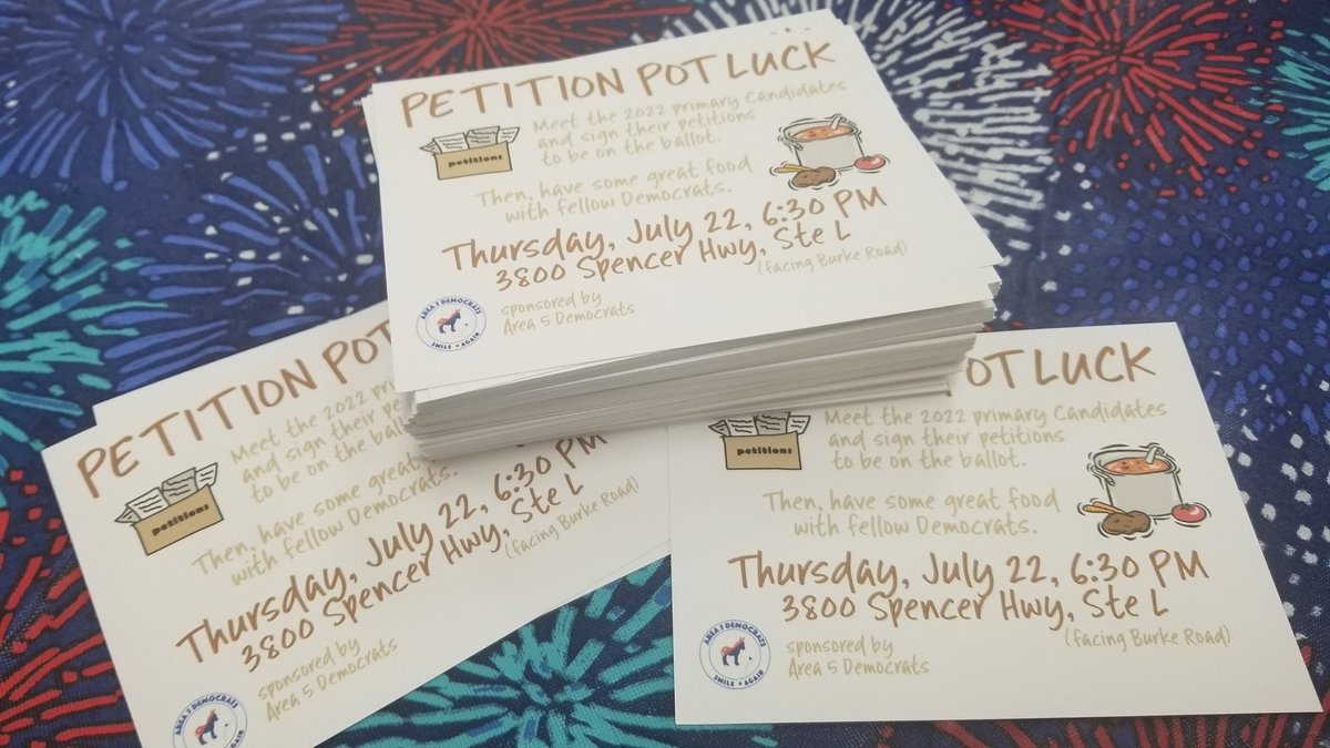 GJBvote's tweet image. Come join the @Area5Dems for petition pot luck on Thursday July 22nd and meet some of the candidates.