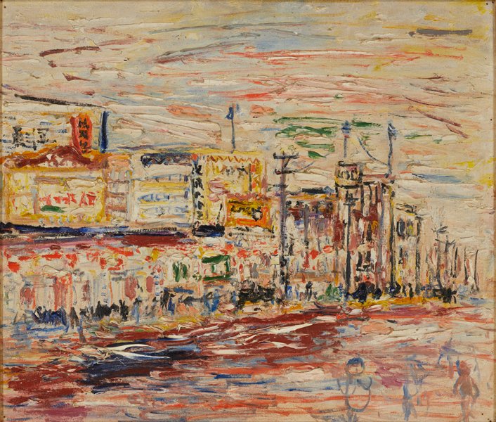 長谷川　利行、海、希少画集画、新品額装付 長谷川 利行「港風景」 、希少・画集画、人気作品、美品、新品額