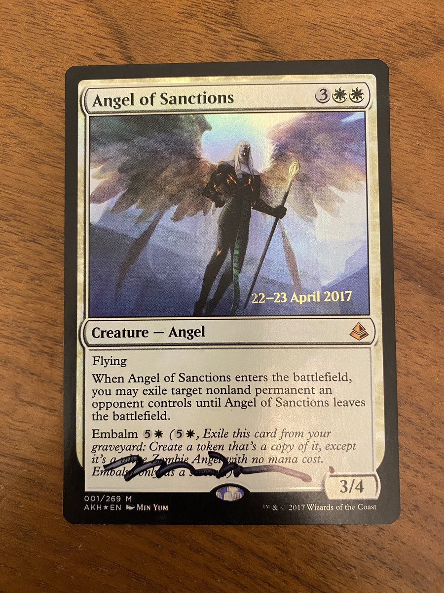 DailyMagicMuse's tweet photo. If Angel of Sanctions (signed by Min Yum) is a huge pain to play against if it resolves, or even if you remove it for the first time. What a beating! #mtg https://t.co/iBaThjOVNF