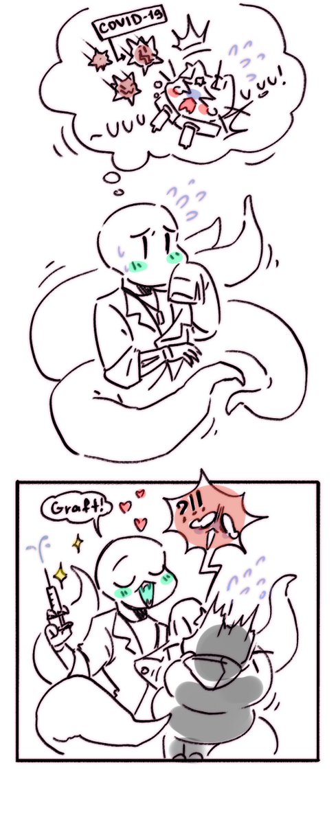 Today I got my first COVID shot.💉
I immediately thought of Galac, who is very concerned about the safety of his human friend. I drew an unscheduled doodle. It's all for her safety.🐙✨🐱

Injections are always scary. This is for life.😅💦 
